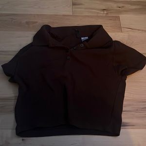 brown collared crop top